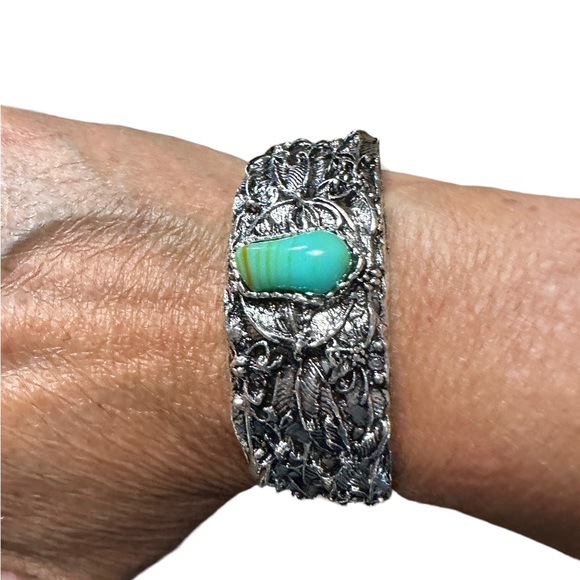Vintage Silver Butterfly and Turquoise Cuff Bracelet - Picture 1 of 7